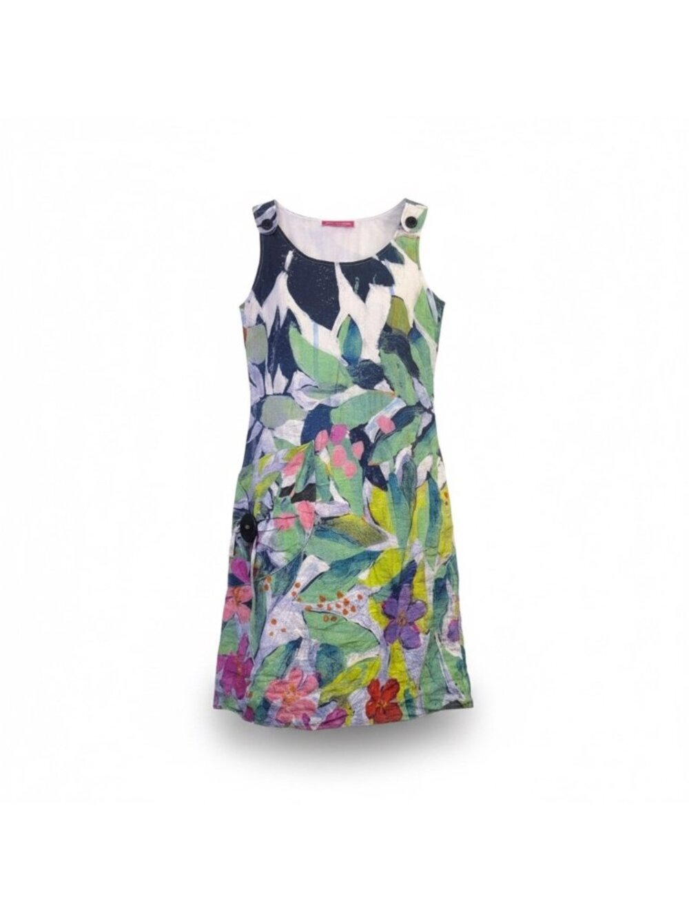 Claire Desjardins Womens Linen Floral Dress Button Sleeveless Pockets Sz XS